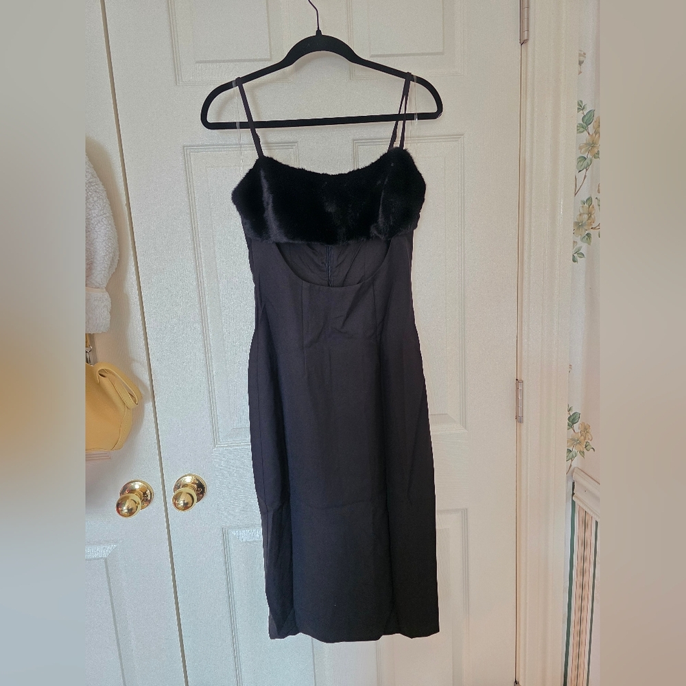 naked wardrobe The Statement Black Faux Fur Trim Mini Dress